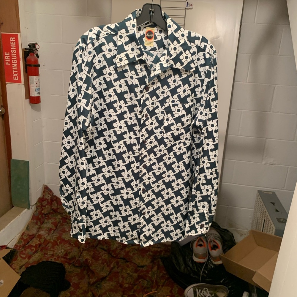 Vintage Narratifs Geometric Pattern Button Up Shirt.